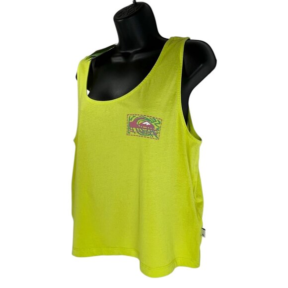 QUIKSILVER Crop Tank Top Sz L Bundle of 2 Lime Green Peach Orange Graphic Cotton - Picture 4 of 16